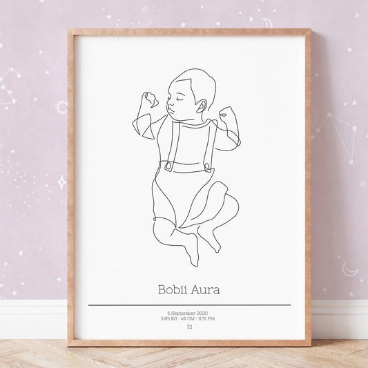 Birth poster 1:1 scale. Custom baby line art
