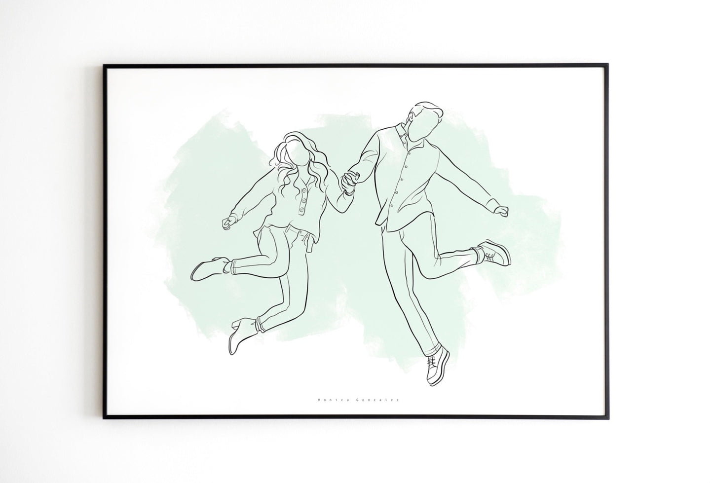 Couple faceless portrait. Custom line drawing
