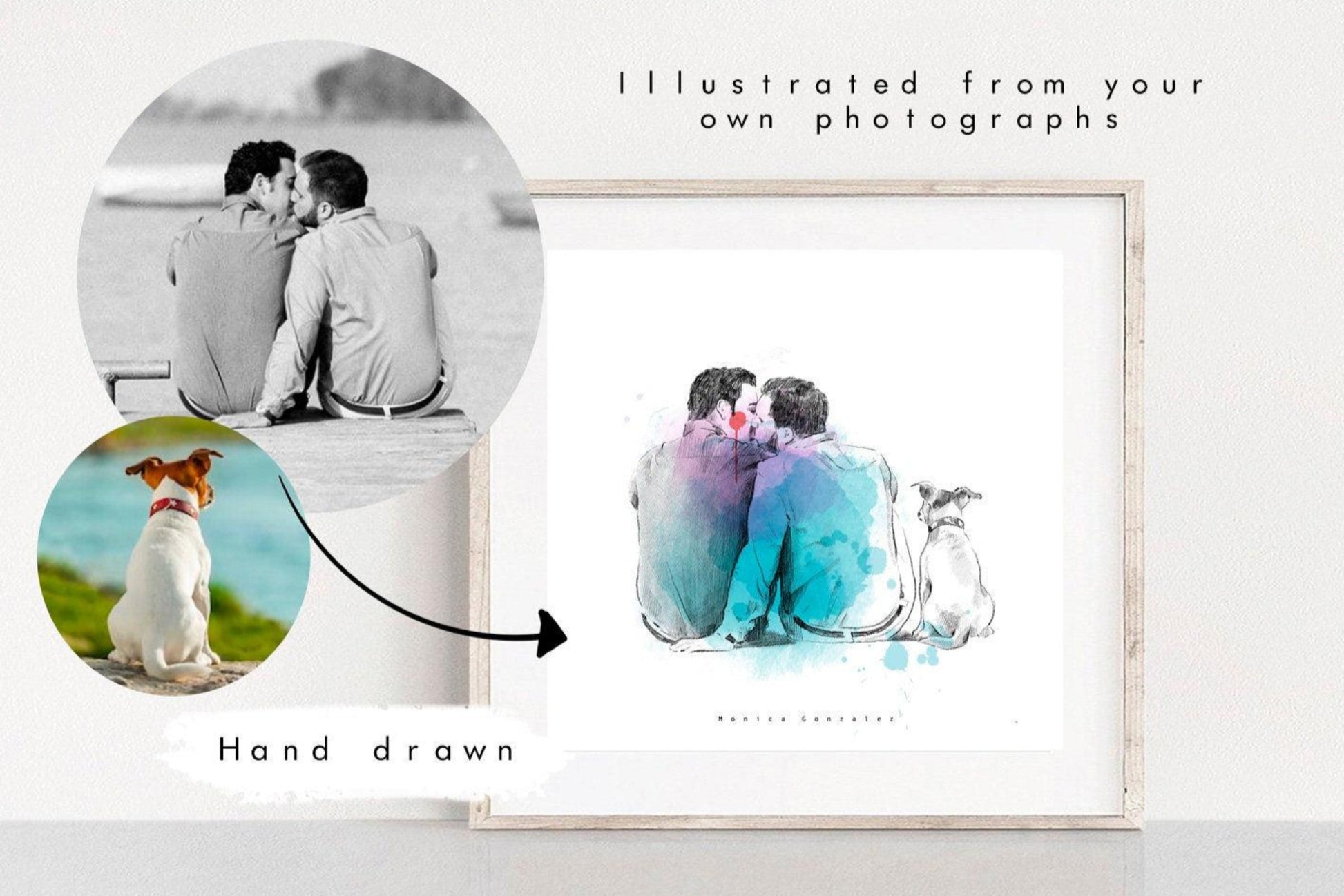 CUSTOM COUPLE PORTRAIT drawing, Watercolor portrait from photo, Custom couple portrait, Paper anniversary gift, Hand drawn portrait - MonicagonzalezArt
