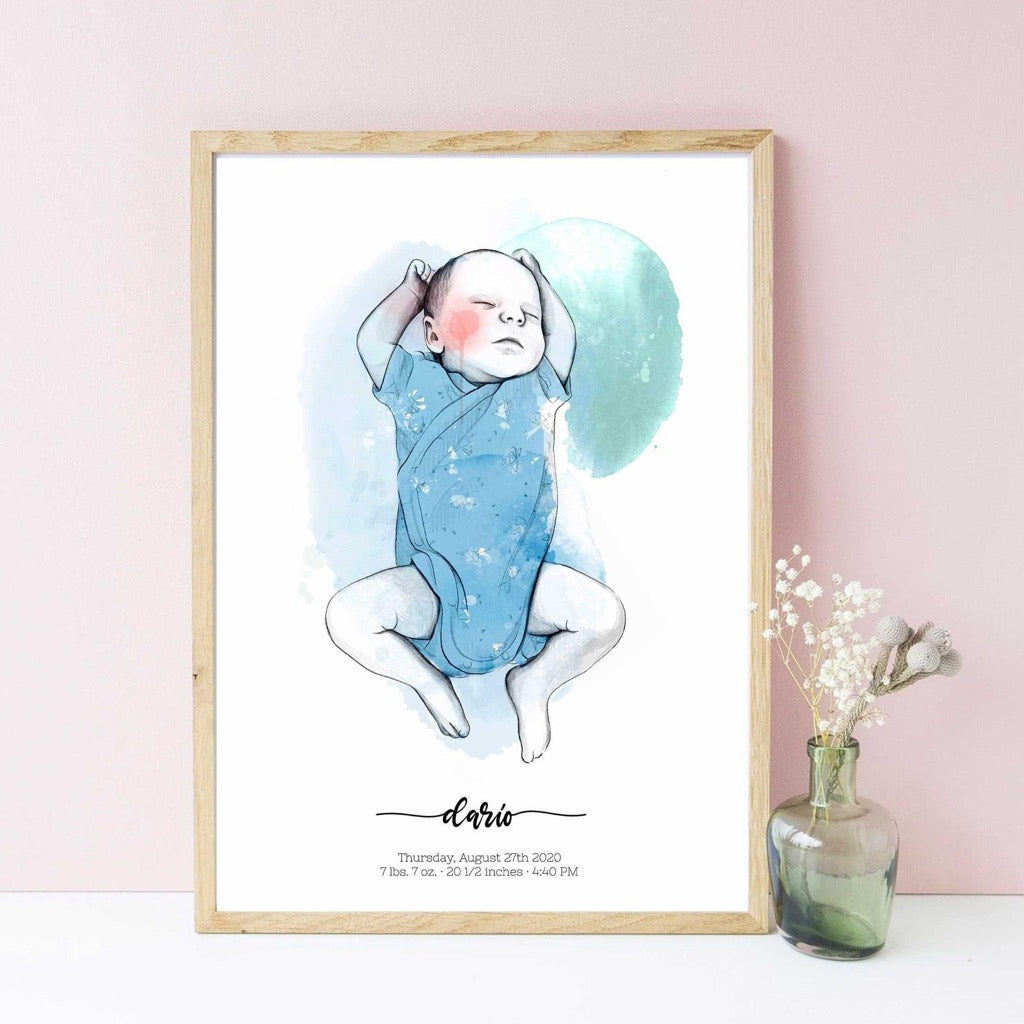 Custom birth poster hand drawn 1:1 scale