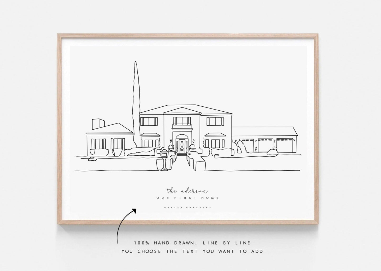 Hand drawn line art house portrait
