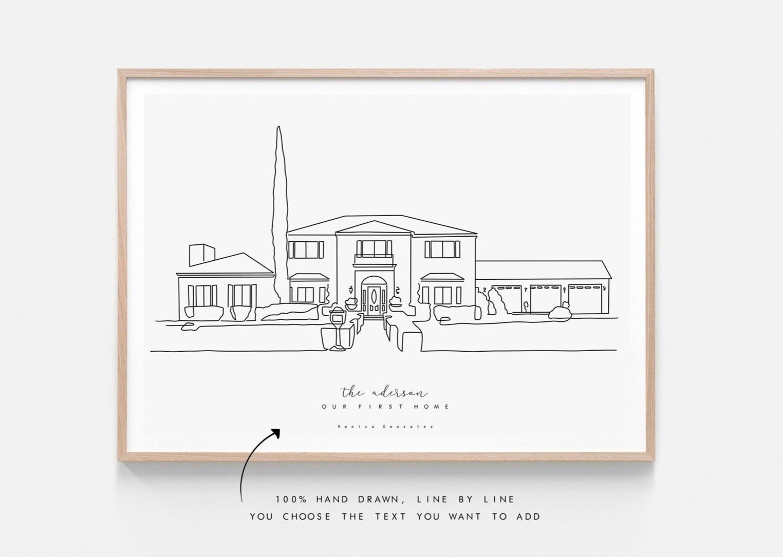 Hand drawn line art house portrait