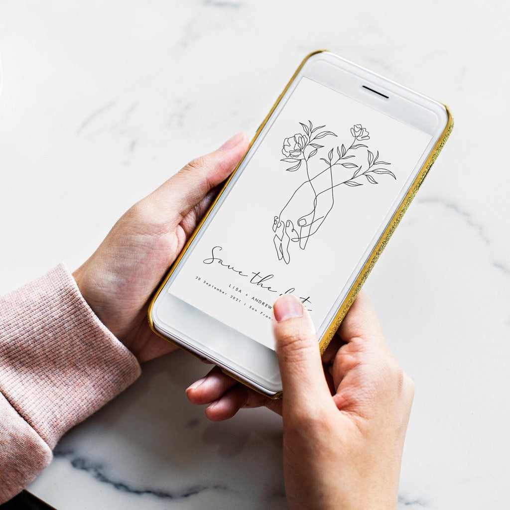 Minimalist save the date template on your phone to send to your guests in your smartphone