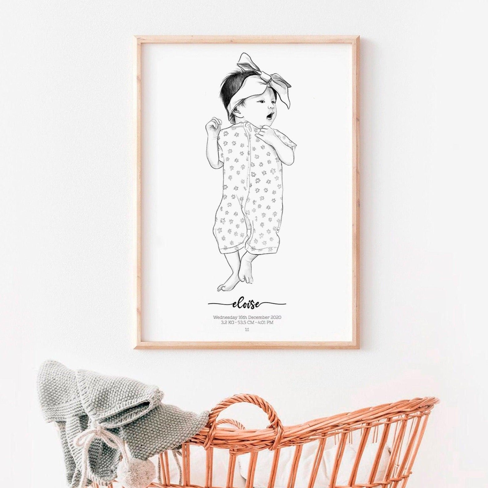 Custom birth poster hand drawn 1:1 scale