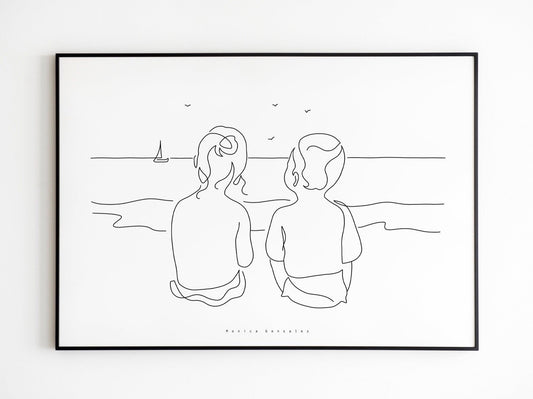 CUSTOM LINE PORTRAIT, Personalized line drawing from photo, Faceless line illustration, Custom family illustration, Personalized gift - MonicagonzalezArt