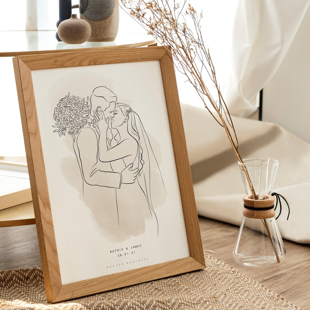 Wedding line portrait. Custom line drawing